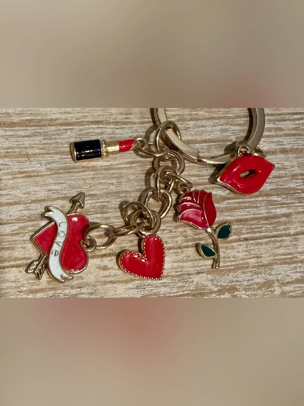 Gold-Tone Red Charm Keychain or Bag Charm